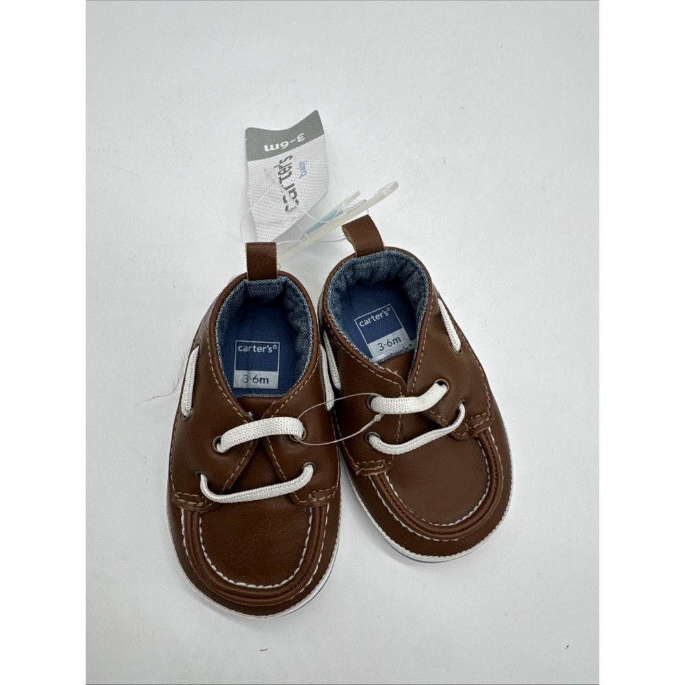 Carter's Infant Baby‎ Boy Brown Crib Shoes 3-6 Months Faux Leather NEW